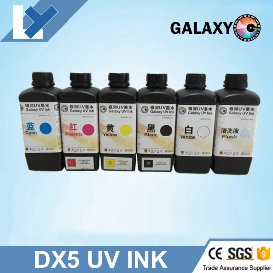 Чернила Galaxy UV 5 цветов CMYKW 1000 мл Чернила Galaxy UV для печатающей головки Dx5 Сделано в Японии Чернила для шелкографии Galaxy UV для печати на металле УФ-струйный принтер